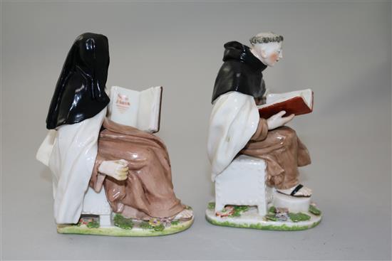 Two Chelsea porcelain figures of a nun and a monk, c.1755, height 13.3cm, both with slight restorations